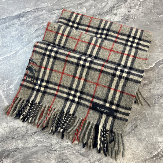 BURBERRY Gray Checked Equestrian Knight Wool Shawl [Pre-Owned]