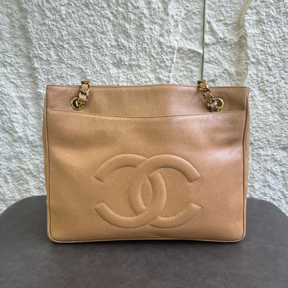 Chanel Caviar Embossed Double C Logo Tote Bag [Pre-Owned]