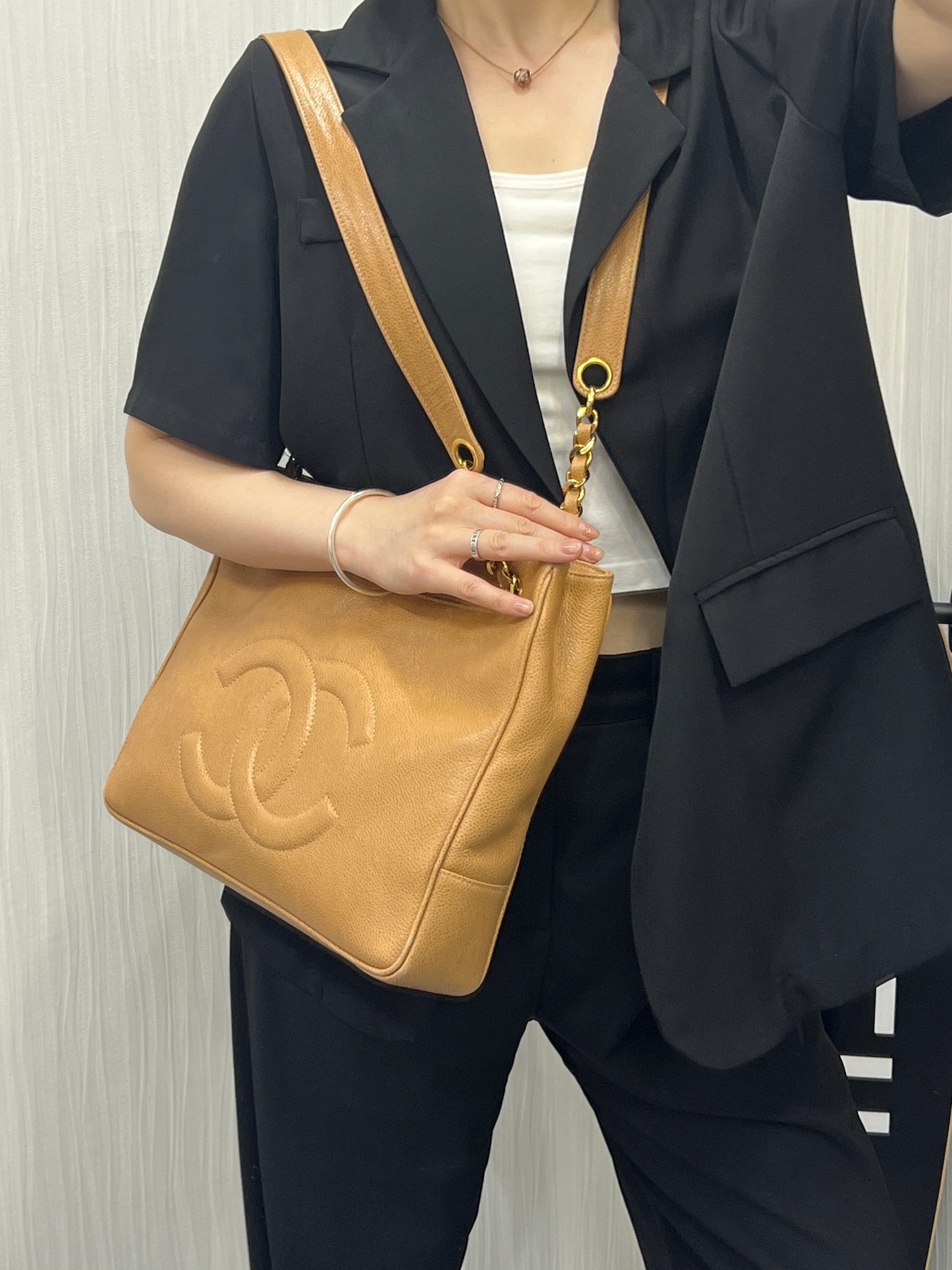 Chanel Caviar Embossed Double C Logo Tote Bag [Pre-Owned]