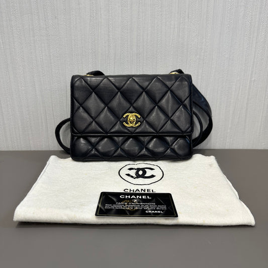 Chanel Black Caviar Embossed Clasp Square Flap Bag [Pre-Owned]