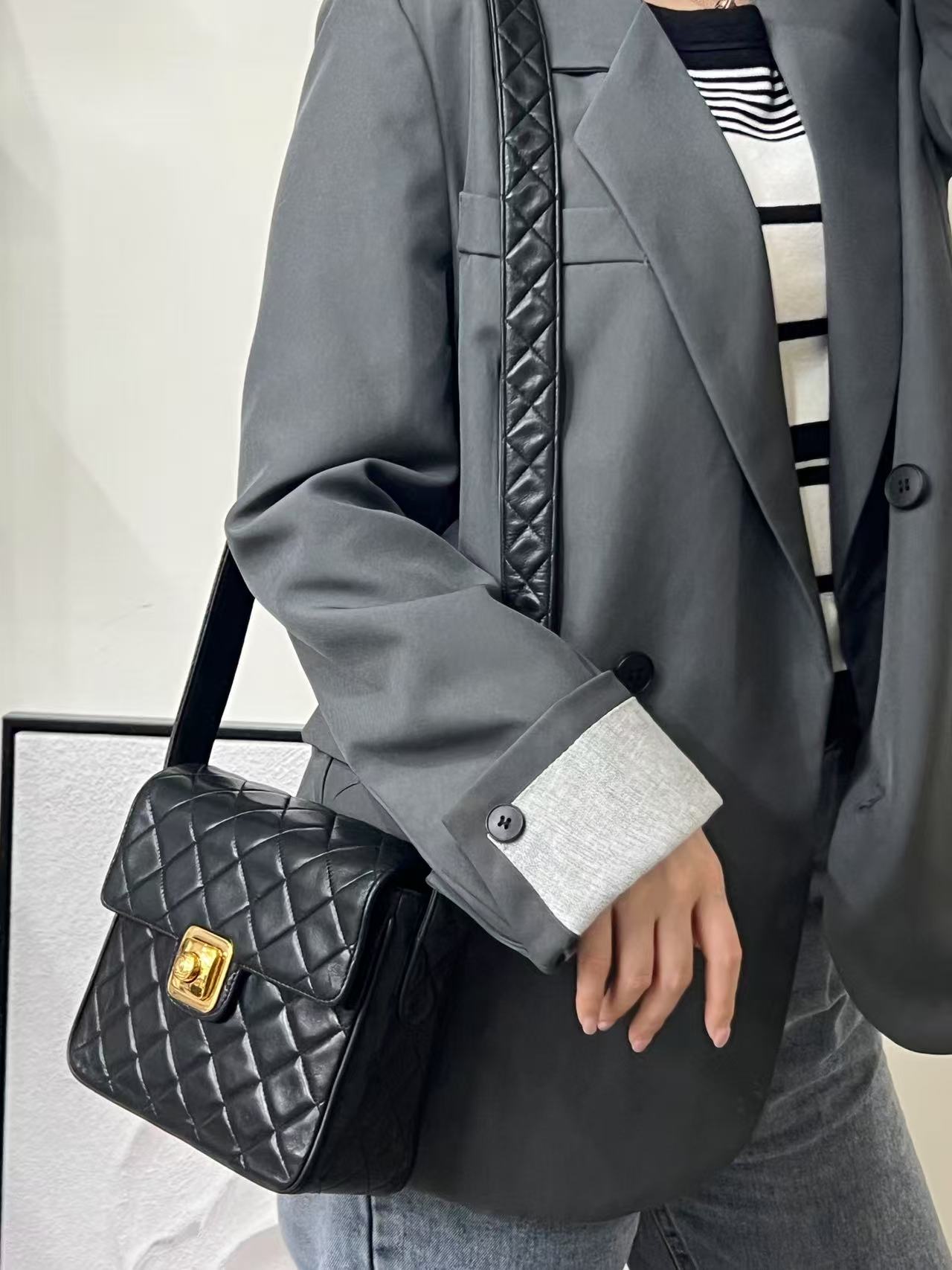 Chanel Black & Gold Square Flap Bag [Pre-Owned]