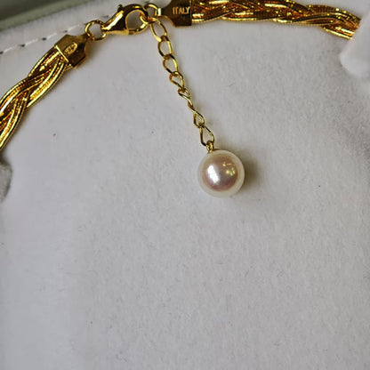 Italian Silver Twist Akoya Pearl Necklace [Brand New]