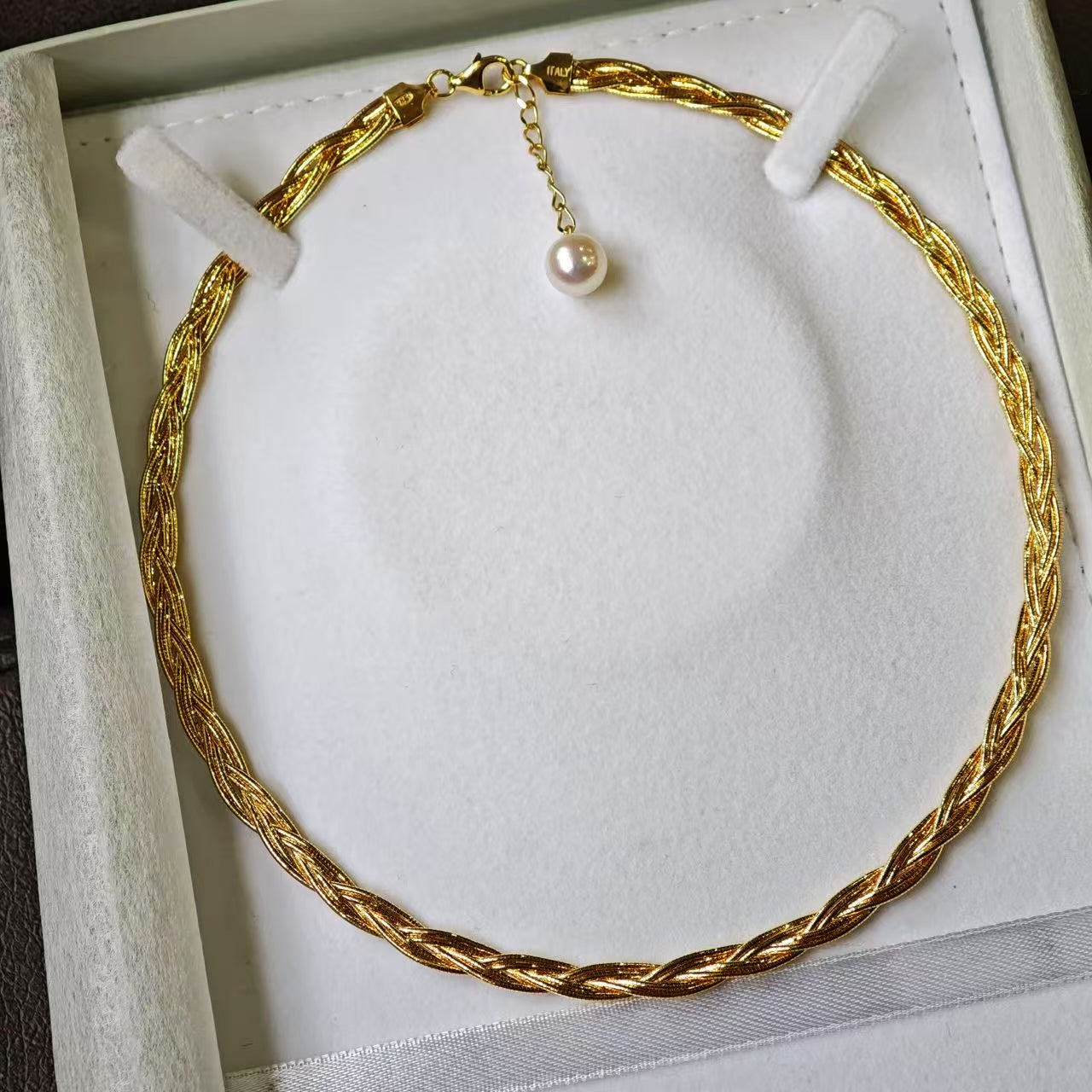 Italian Silver Twist Akoya Pearl Necklace [Brand New]