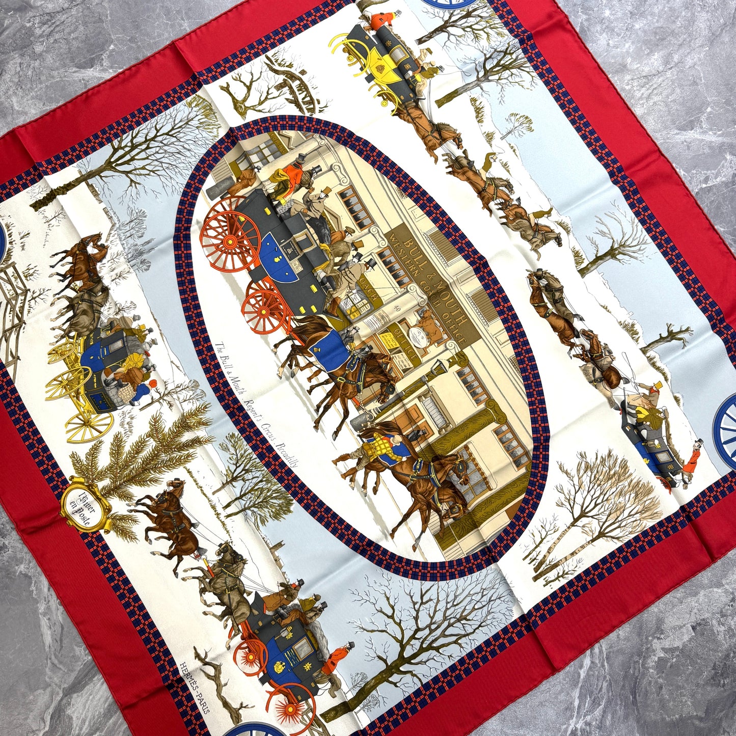 Hermès 90 Scarf "Winter Postal Carriage" [Pre-Owned]