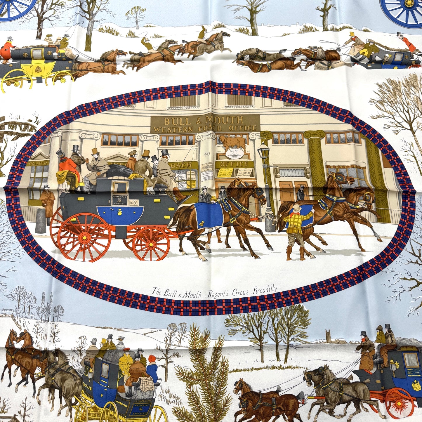 Hermès 90 Scarf "Winter Postal Carriage" [Pre-Owned]