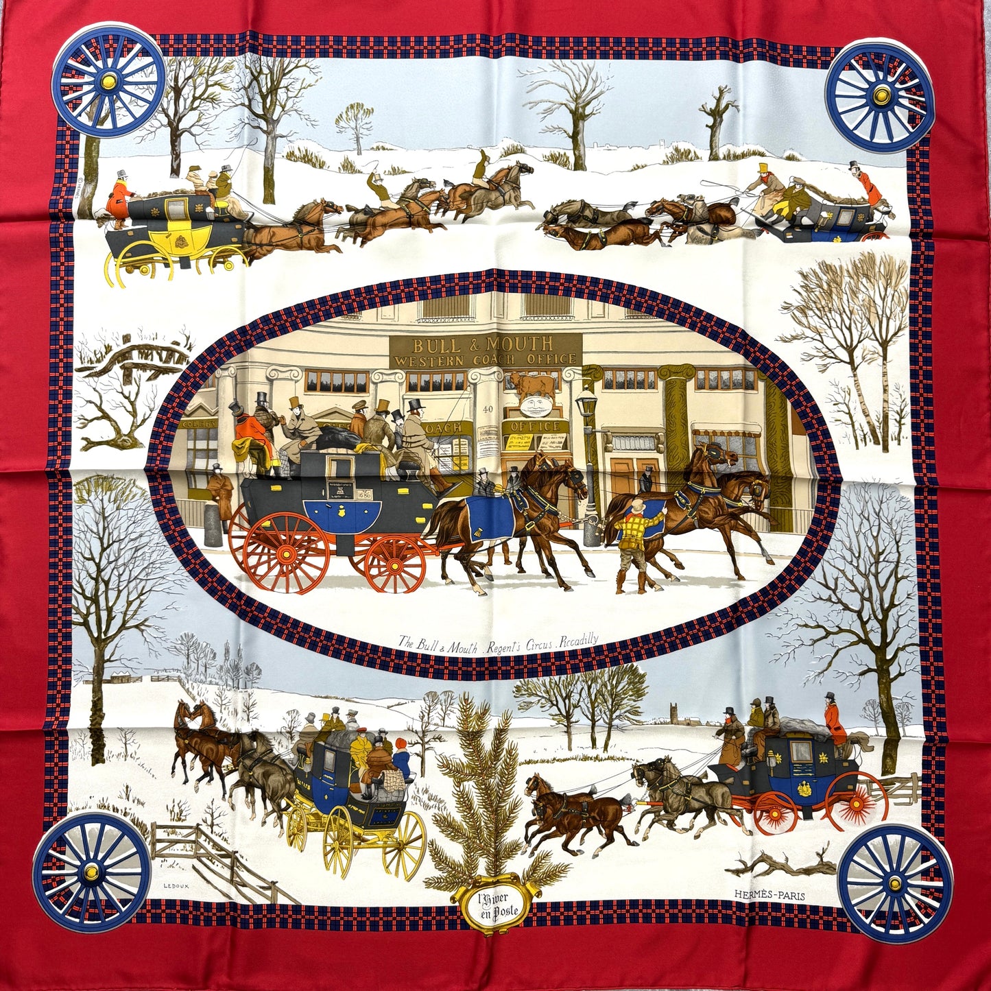 Hermès 90 Scarf "Winter Postal Carriage" [Pre-Owned]
