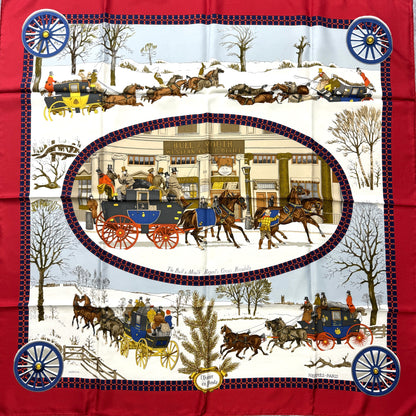 Hermès 90 Scarf "Winter Postal Carriage" [Pre-Owned]