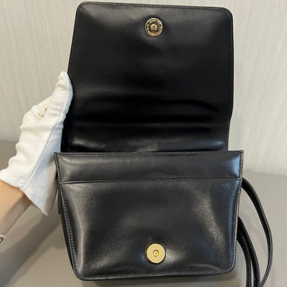 グッチ ブラック ゴールド トラペゾイド ボックス クロスボディバッグ 【中古】