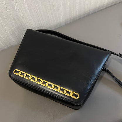 グッチ ブラック ゴールド トラペゾイド ボックス クロスボディバッグ 【中古】
