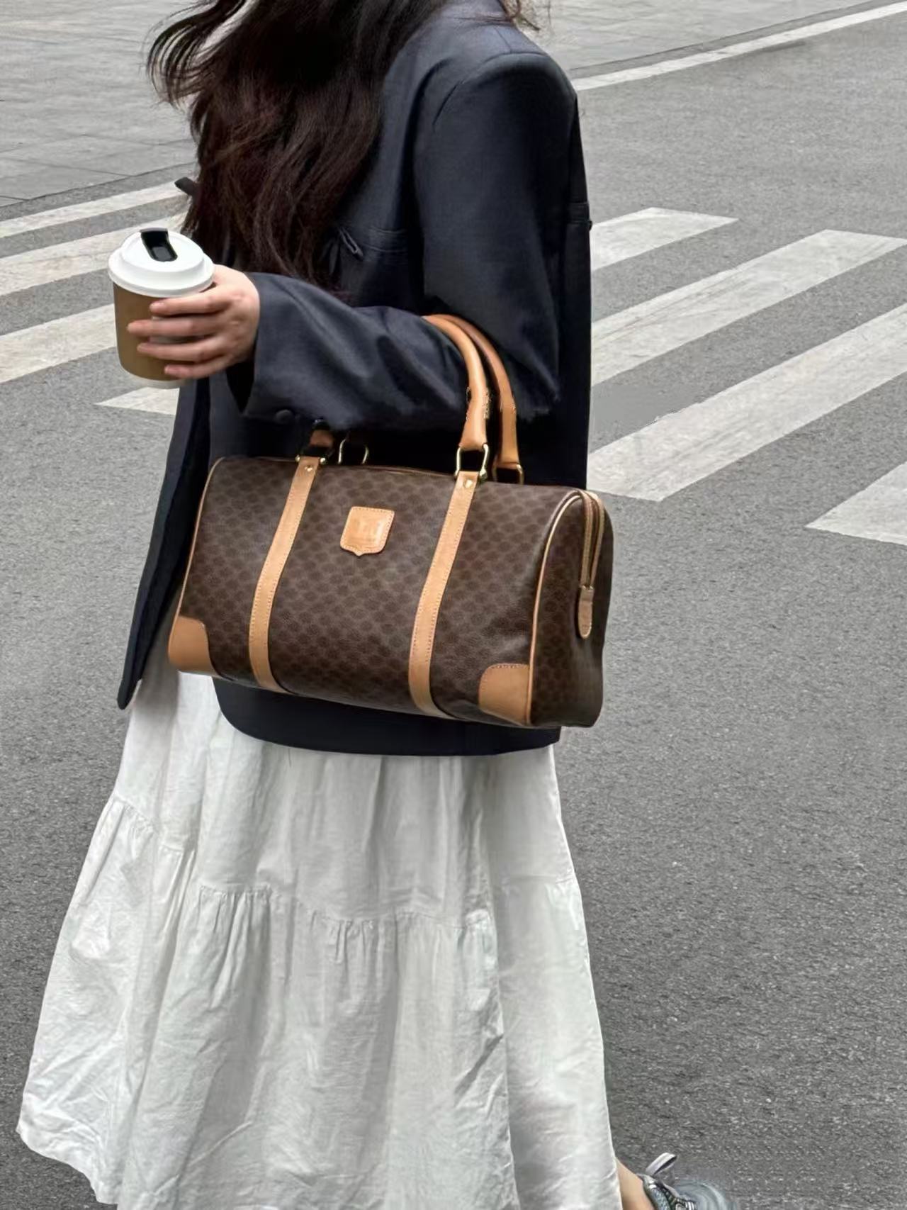 CELINE Macadam Monogram Boston Handbag [Pre-Owned]