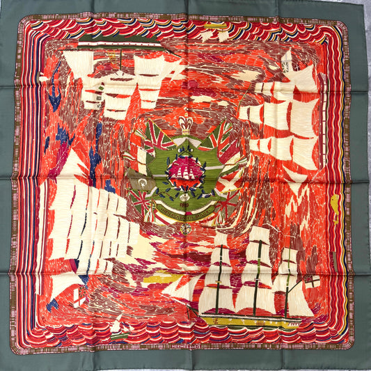 HERMÈS 90 “Sailboat ” Silk Scarf [Pre-Owned]