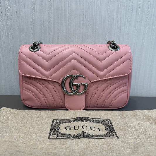 GUCCI Pink & Silver Marmont 25 Shoulder Bag [Pre-Owned]