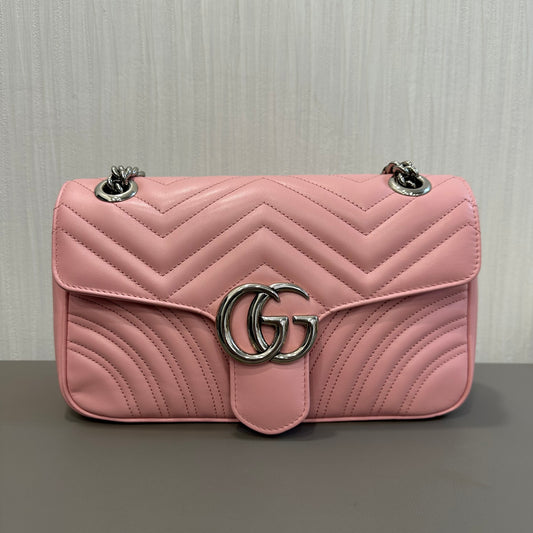 GUCCI Pink & Silver Marmont 25 Shoulder Bag [Pre-Owned]