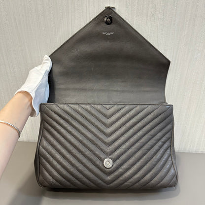 YSL Grey Calfskin Envelope Messenger Bag [Pre-Owned]