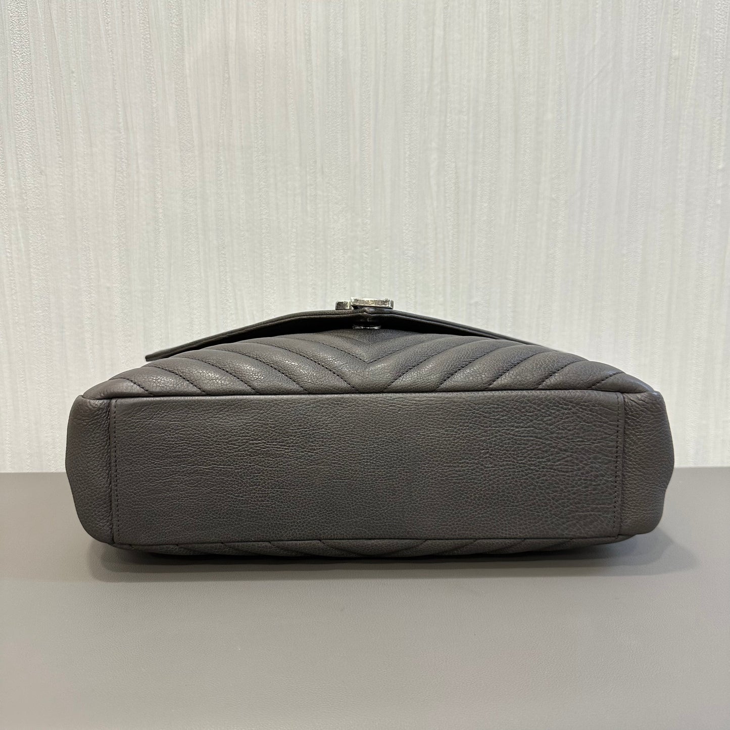 YSL Grey Calfskin Envelope Messenger Bag [Pre-Owned]