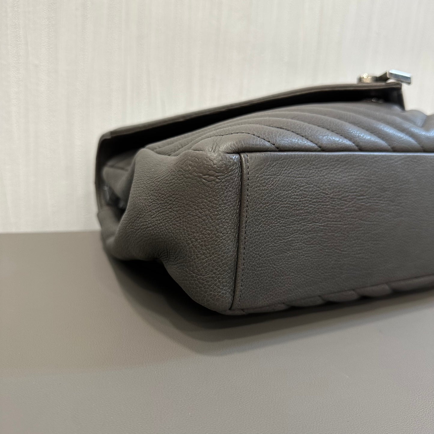 YSL Grey Calfskin Envelope Messenger Bag [Pre-Owned]