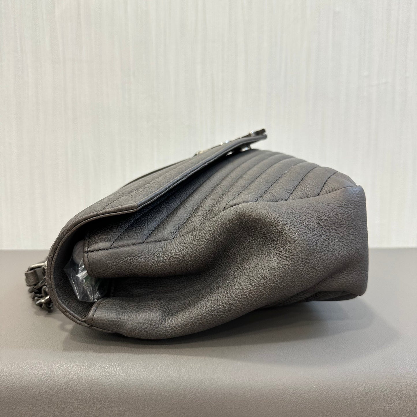 YSL Grey Calfskin Envelope Messenger Bag [Pre-Owned]