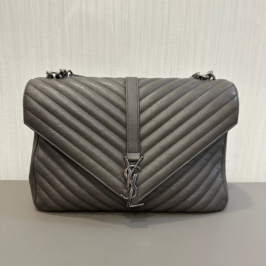 YSL Grey Calfskin Envelope Messenger Bag [Pre-Owned]