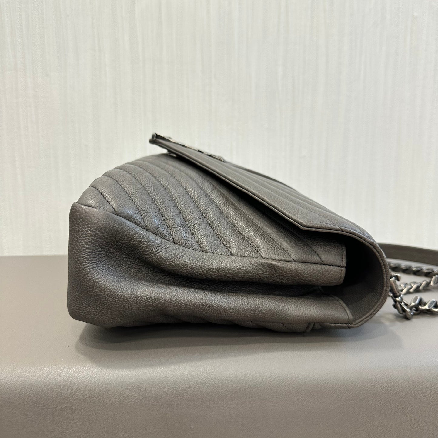 YSL Grey Calfskin Envelope Messenger Bag [Pre-Owned]