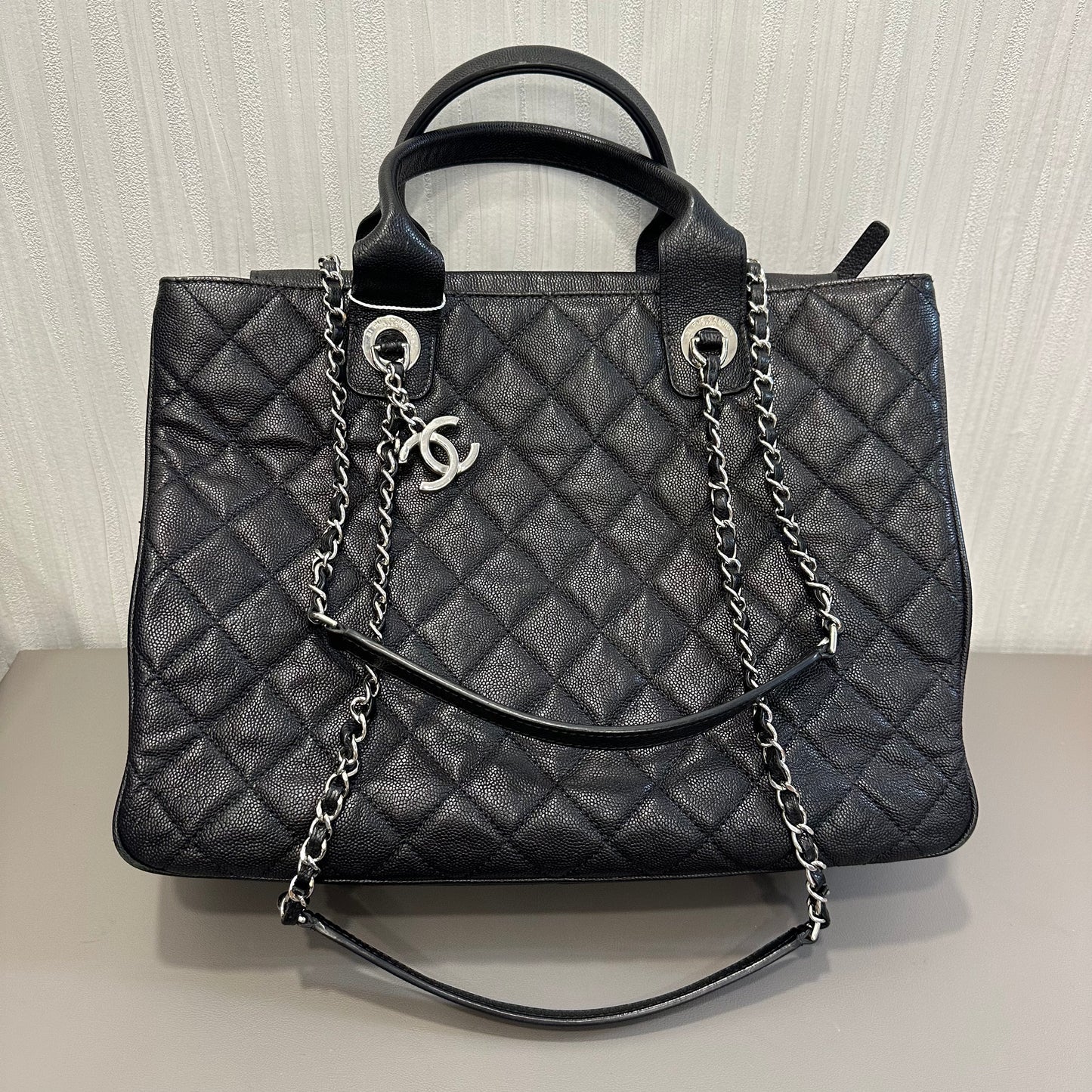 Chanel Black Silver Large Tote Bag [Pre-Owned]
