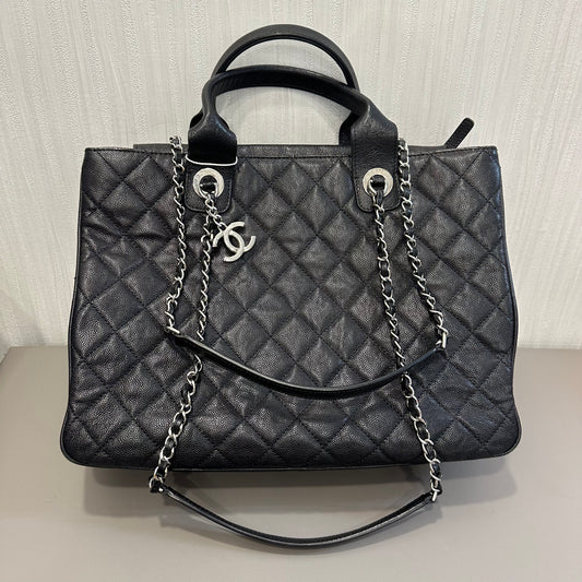 Chanel Black Silver Large Tote Bag [Pre-Owned]