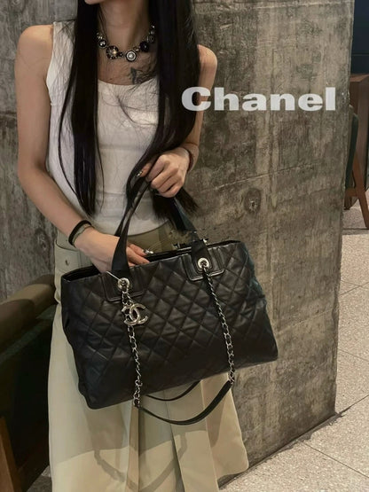 Chanel Black Silver Large Tote Bag [Pre-Owned]