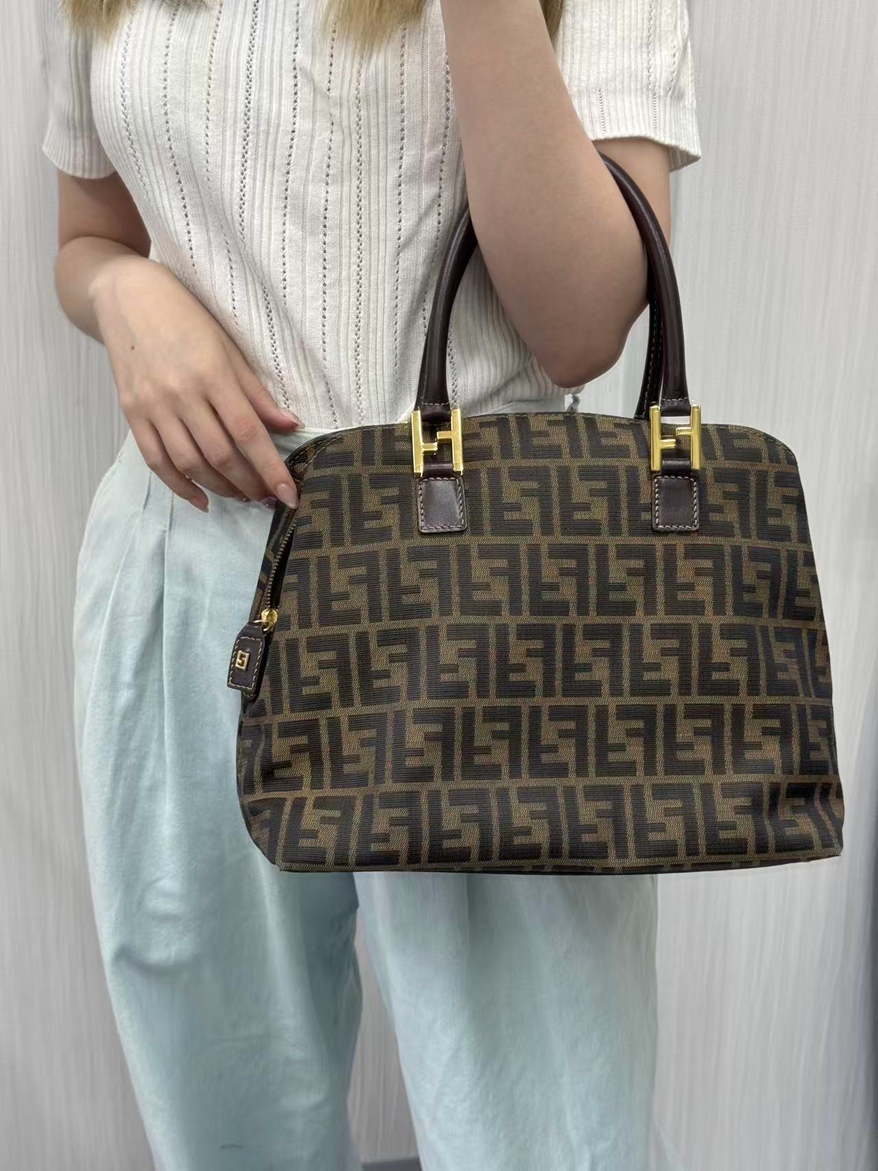 FENDI Zucca Monogram Handbag [Pre-Owned]