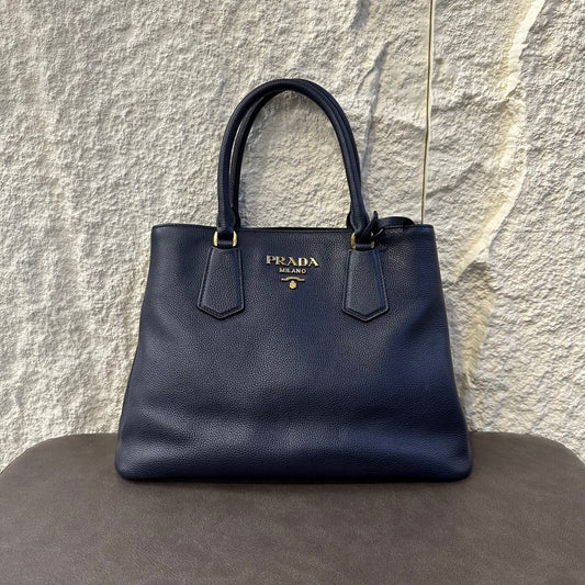 Prada Blue Leather Top Handle & Shoulder Bag [Pre-Owned]