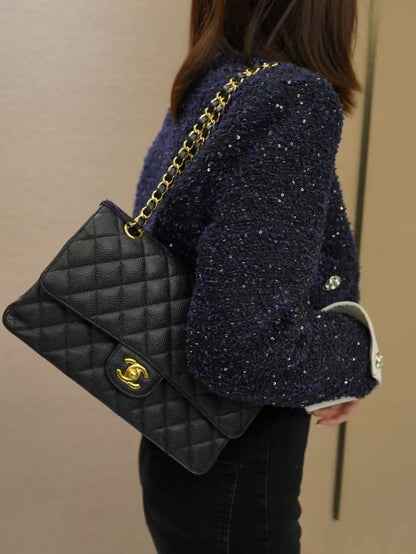CHANEL Caviar Black & Gold Classic Flap [Pre-Owned]