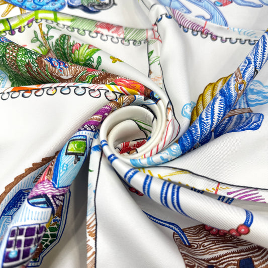 HERMES 90 "Prism Horses" Silk Scarf [Pre-Owned]