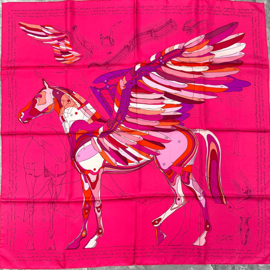 HERMES 90 "Mechanical Pegasus" Silk Scarf [Pre-Owned]