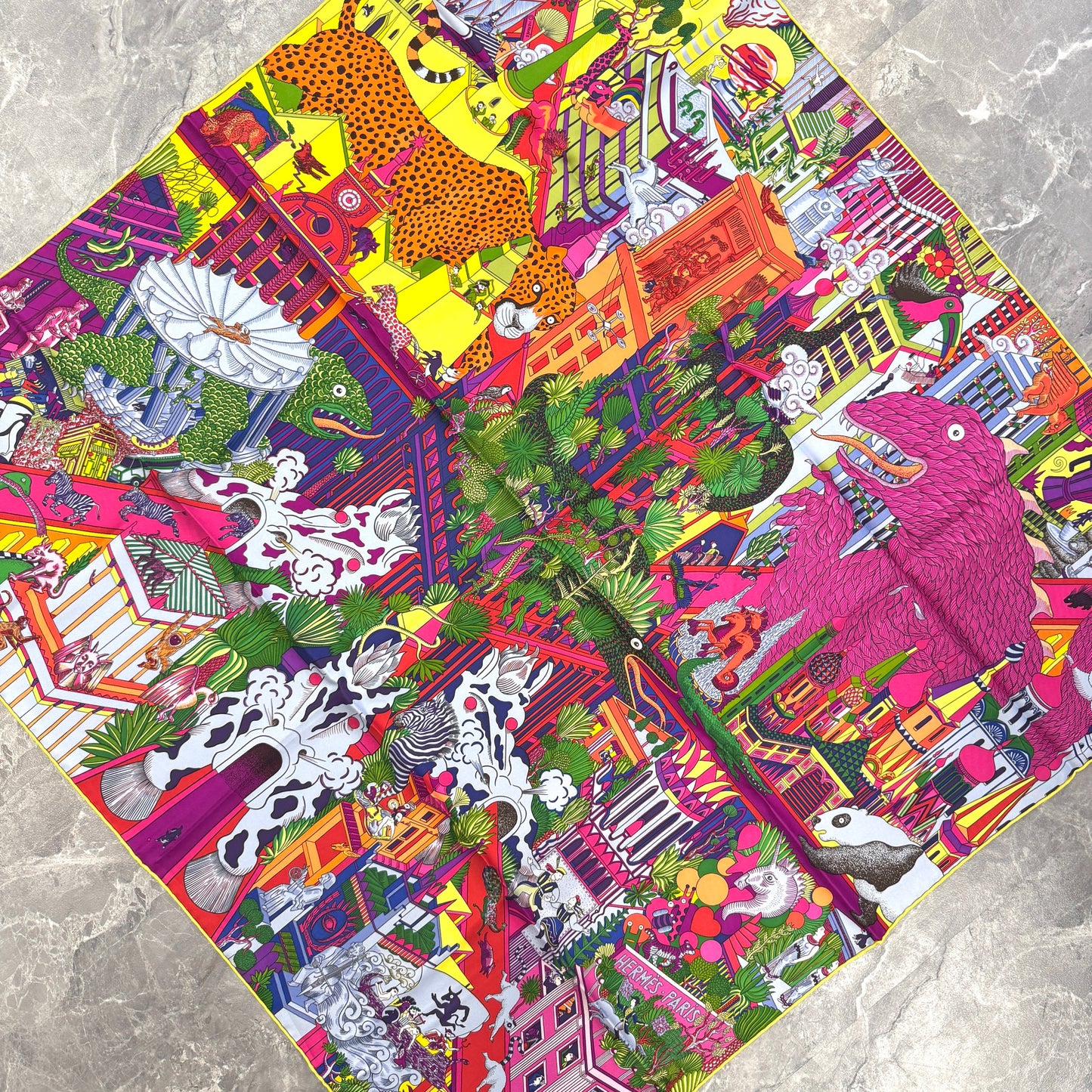 HERMES 90 "Animapolis" Silk Scarf [Pre-Owned]