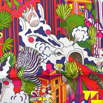 HERMES 90 "Animapolis" Silk Scarf [Pre-Owned]