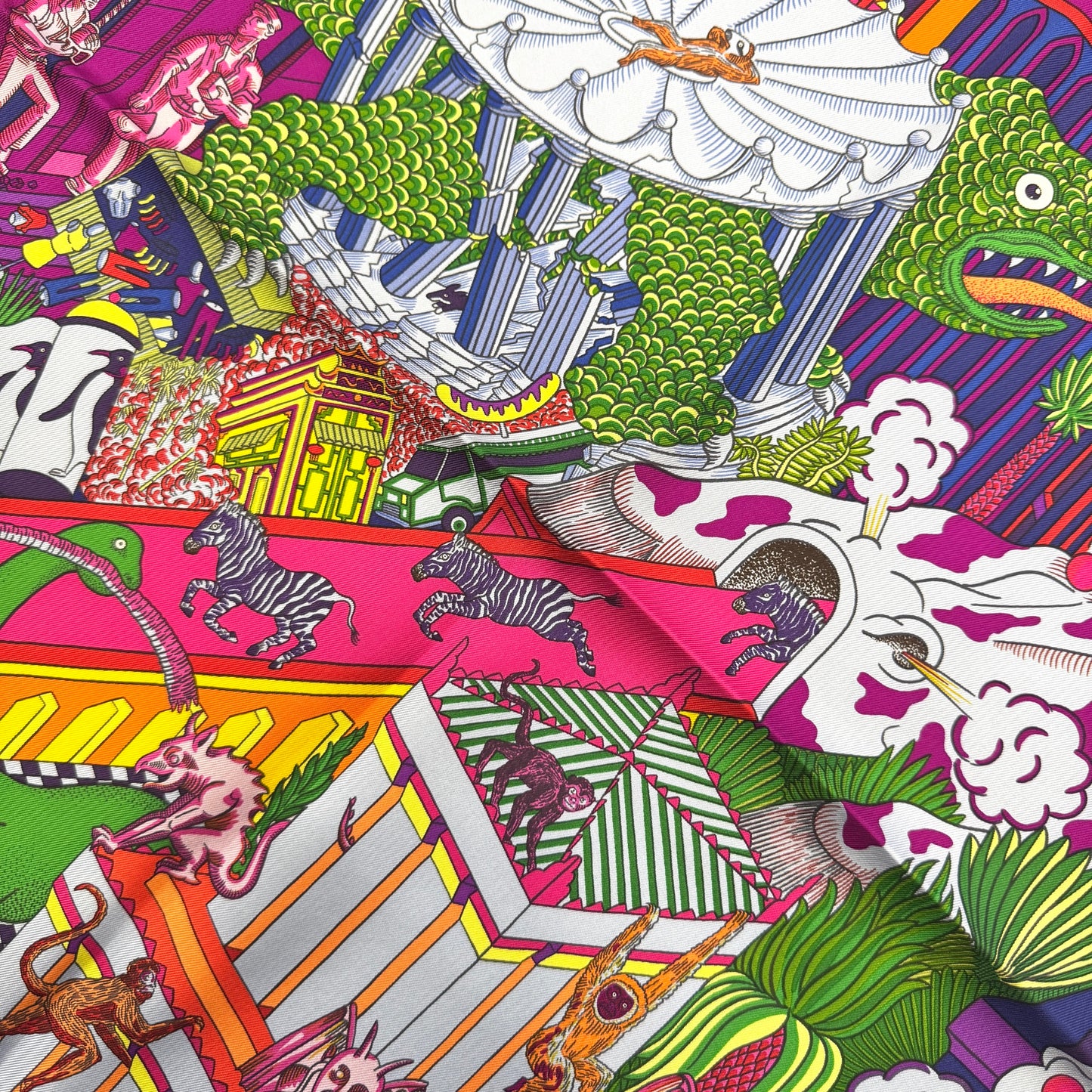 HERMES 90 "Animapolis" Silk Scarf [Pre-Owned]
