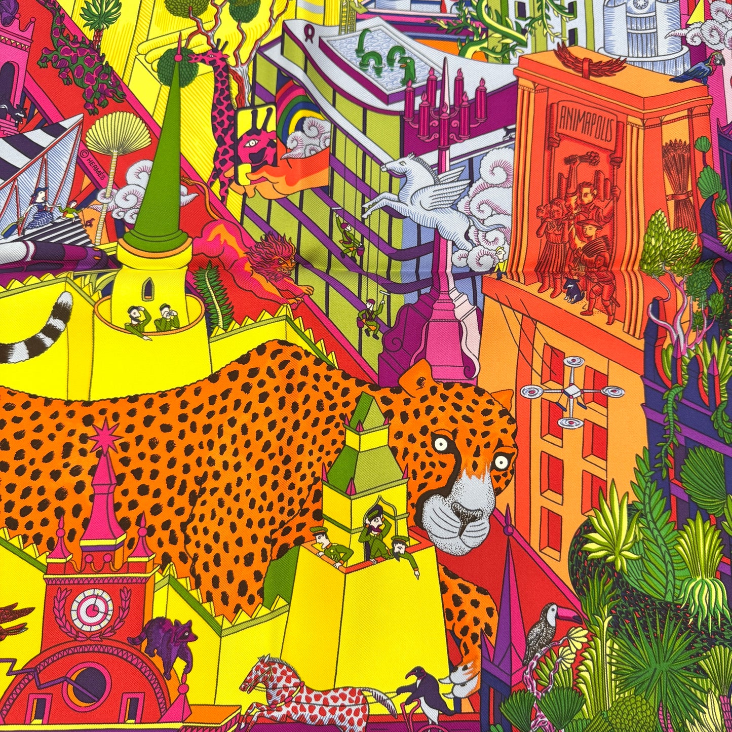 HERMES 90 "Animapolis" Silk Scarf [Pre-Owned]