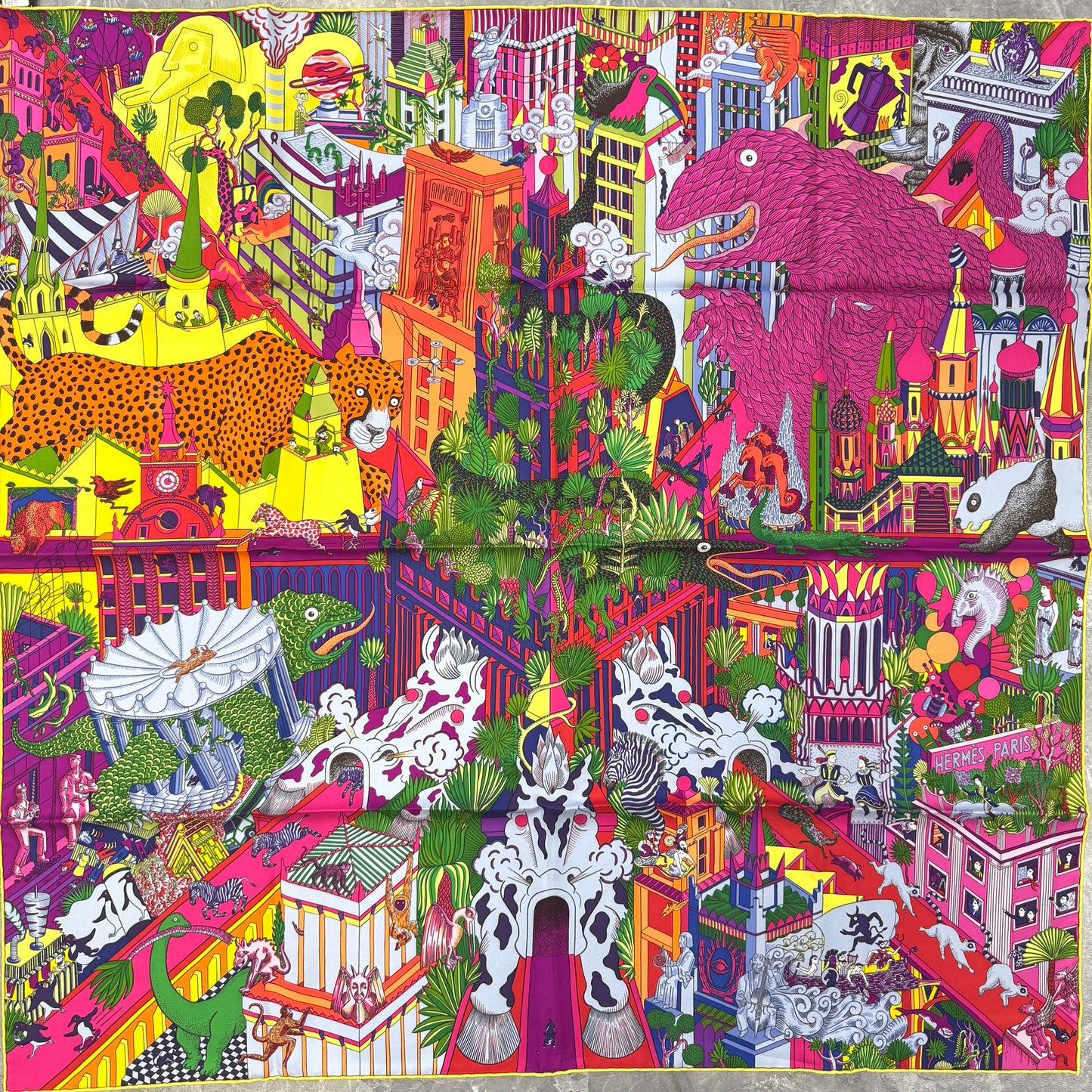 HERMES 90 "Animapolis" Silk Scarf [Pre-Owned]
