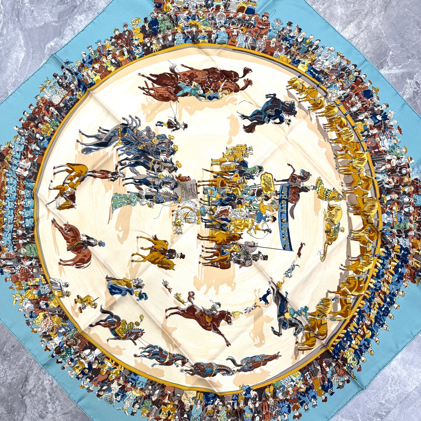 HERMES 90 "Cirque Molier" Silk Scarf [Pre-Owned]