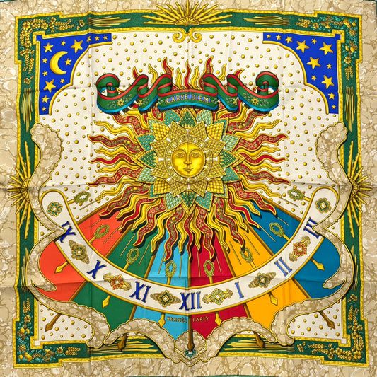 HERMES 90 "Carpe Diem" Silk Scarf [Pre-Owned]
