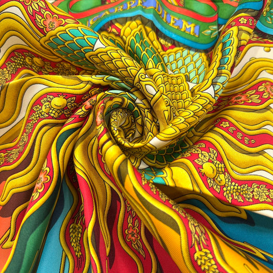 HERMES 90 "Carpe Diem" Silk Scarf [Pre-Owned]