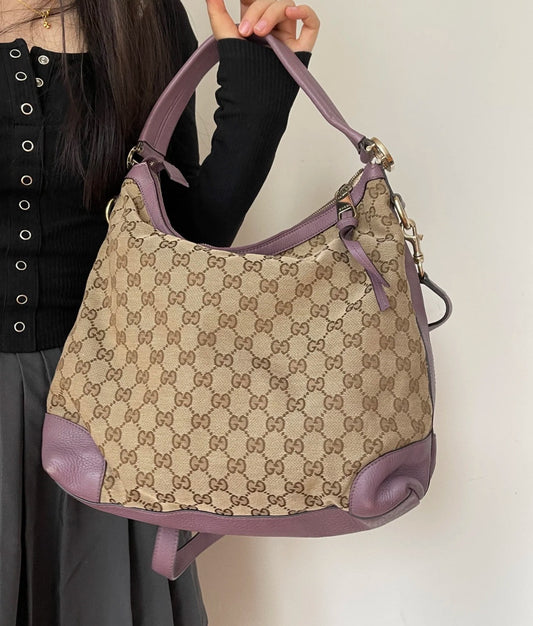 Gucci GG Supreme Canvas Leather Trim Handbag [Pre-Owned]
