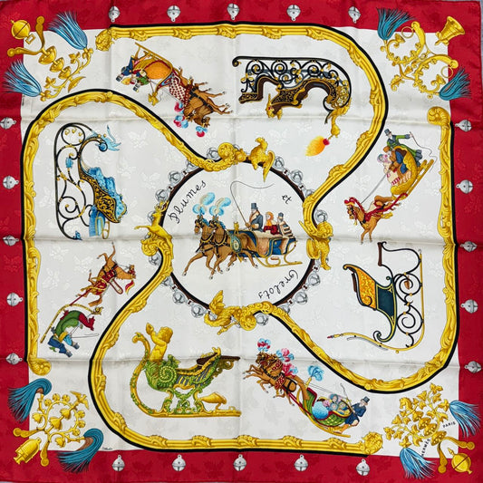 HERMÈS 90 Scarf "Plumes et grelots" [Pre-Owned]