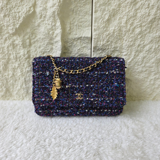 CHANEL パープルツイード WOC チェーンバッグ【中古】 