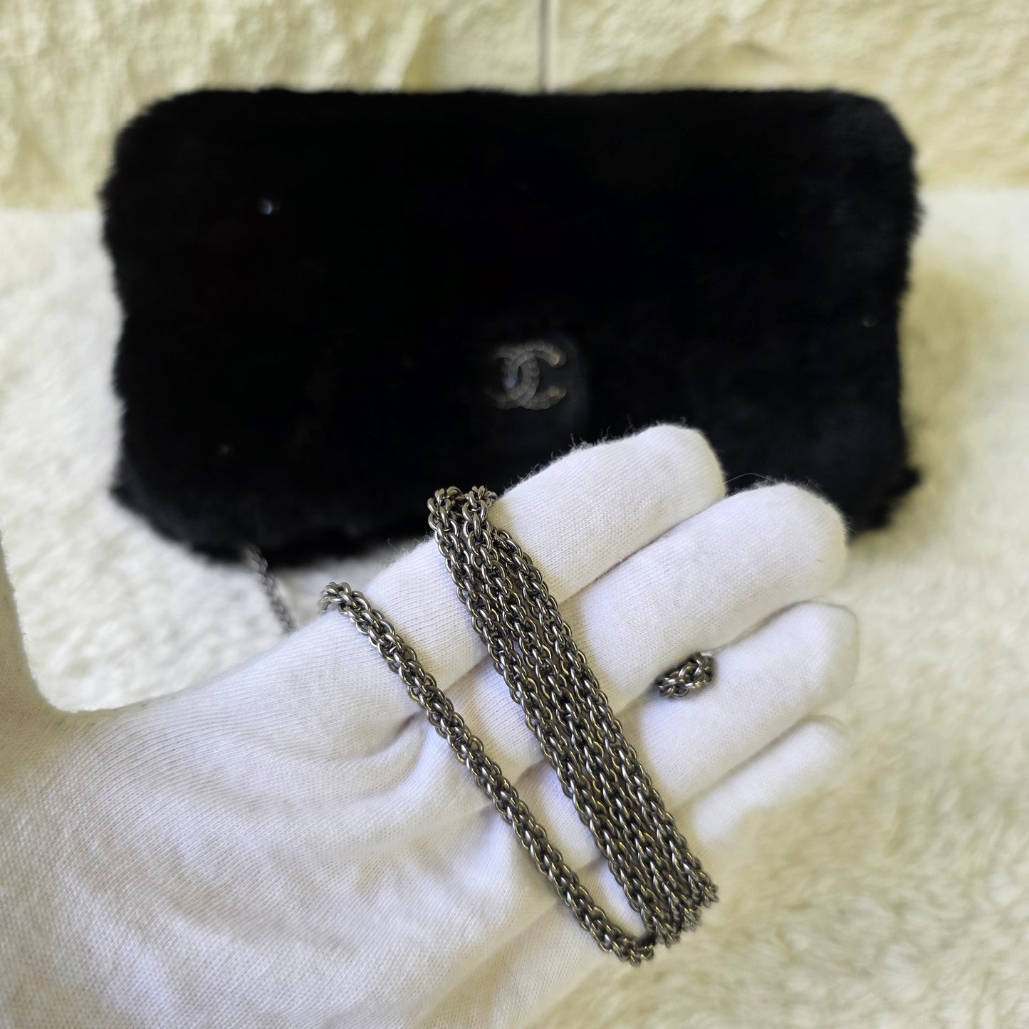 CHANEL Rabbit Fur & Crystal Evening Bag [Pre-Owned]