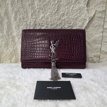 YSL Embossed Leather Tassel Shoulder Bag [Pre-Owned]