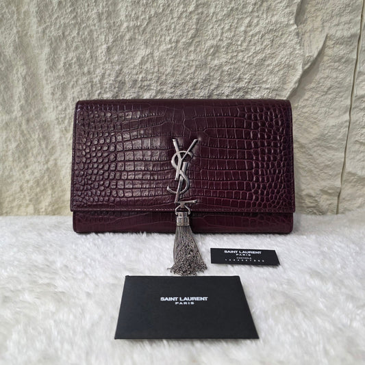 YSL Embossed Leather Tassel Shoulder Bag [Pre-Owned]