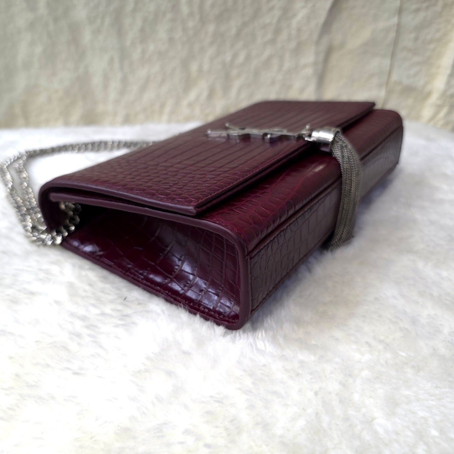 YSL Embossed Leather Tassel Shoulder Bag [Pre-Owned]