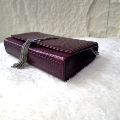 YSL Embossed Leather Tassel Shoulder Bag [Pre-Owned]