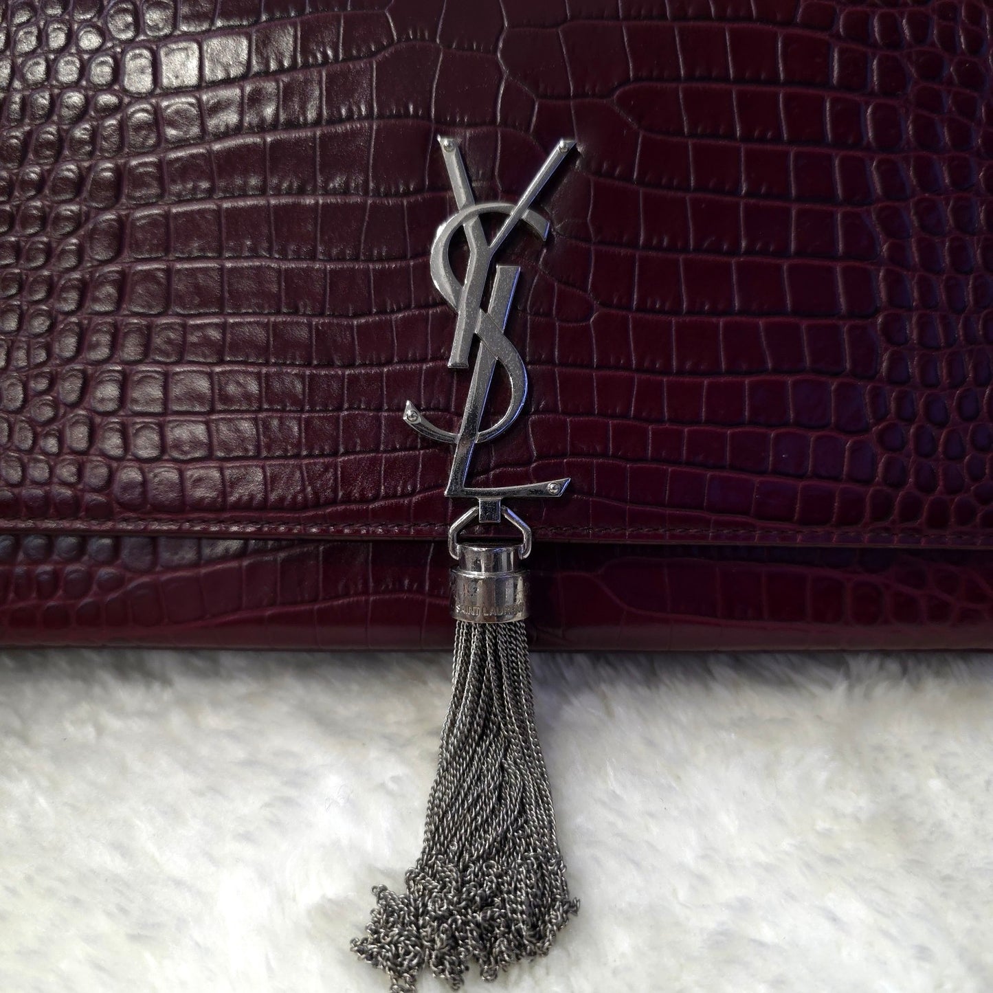 YSL Embossed Leather Tassel Shoulder Bag [Pre-Owned]
