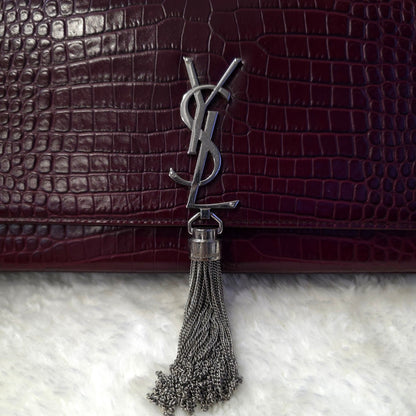 YSL Embossed Leather Tassel Shoulder Bag [Pre-Owned]
