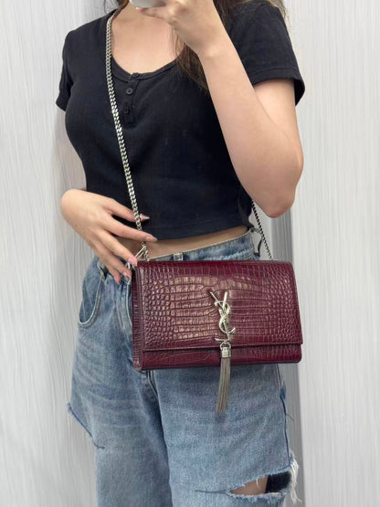 YSL Embossed Leather Tassel Shoulder Bag [Pre-Owned]